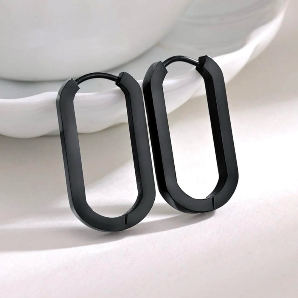 Modern Black Hoop Earrings